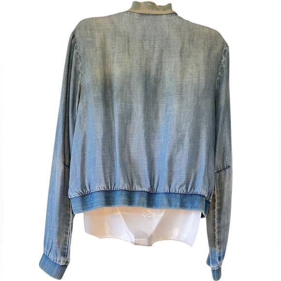 Cloth & Stone Chambray Bomber Jacket Tencel Small Full Zipper 2 Pockets Blue - Picture 6 of 10